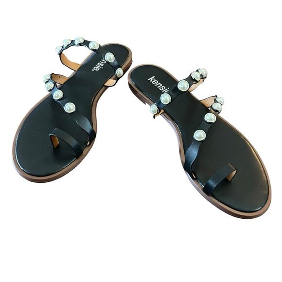 Kensie Pearl Studded Strap Black Toe Ring Sandals NEW Size 7.5 - Picture 6 of 11